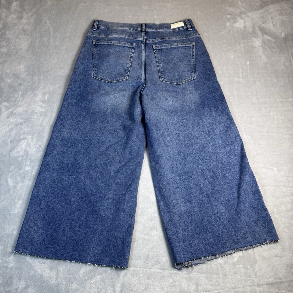 DL1961 Womens Wide Leg Raw Hem Jeans Blue Medium Wash High Rise Size 31 Culottes - Picture 10 of 10